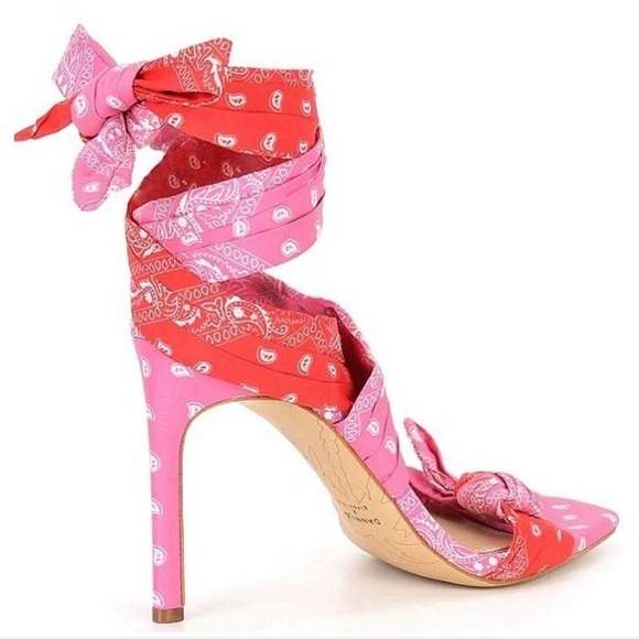 Gianni Bini DANNIJO Misch Bandana Colorblock Print Ankle Wrap Bow Sandals - Picture 3 of 4